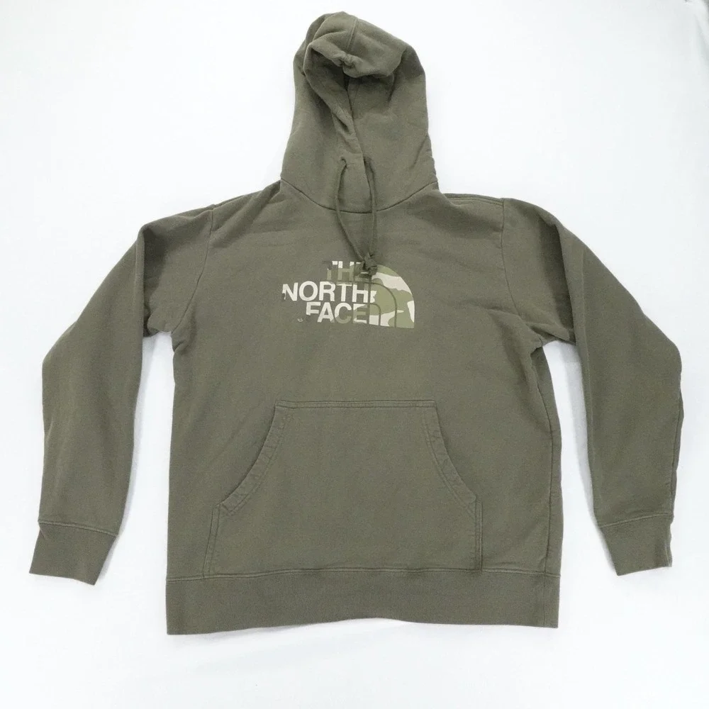 The North Face Hoodie Mens Large Green Half Dome Logo Camo Pullover Outdoor‎